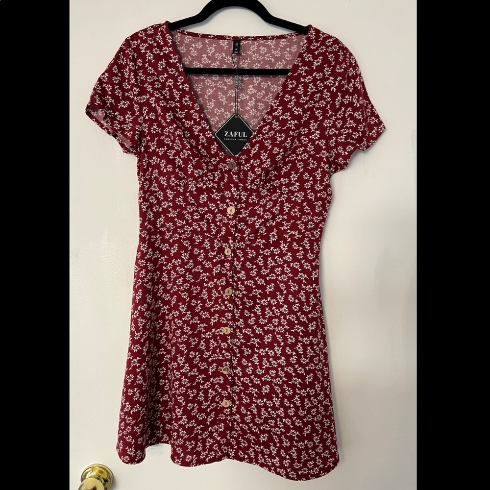 Floral button front mini dress